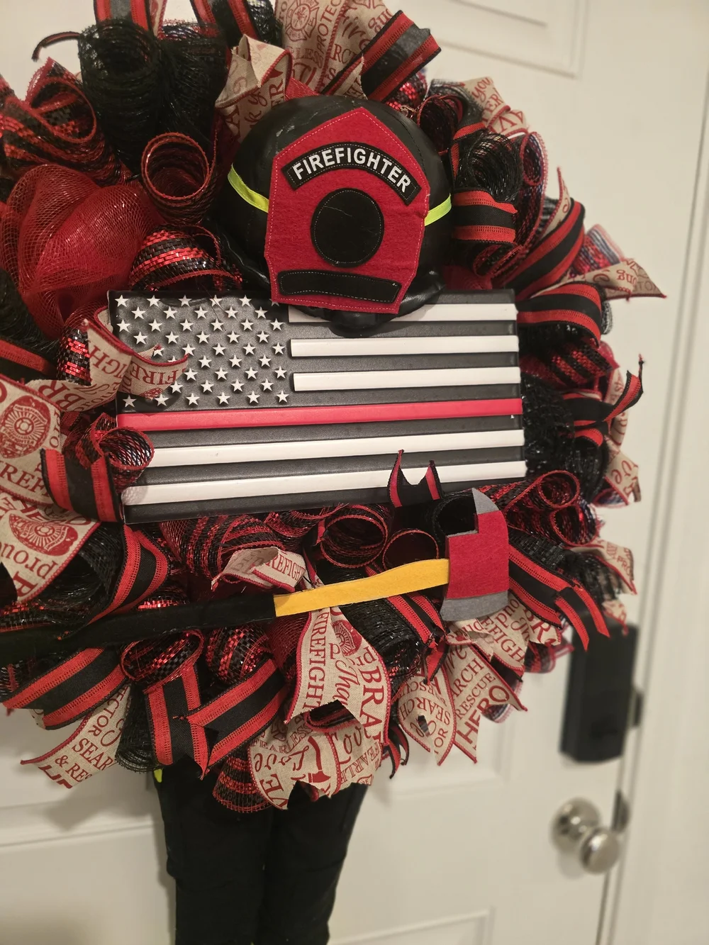 W130 – Firefighter WreathBold firefighter-themed wreath featuring
